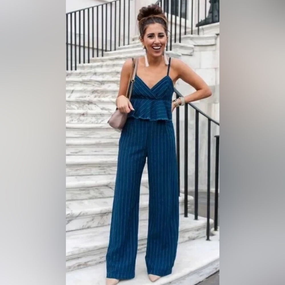 Ett twa by anthropologie Jean jumpsuit peplum pockets XS